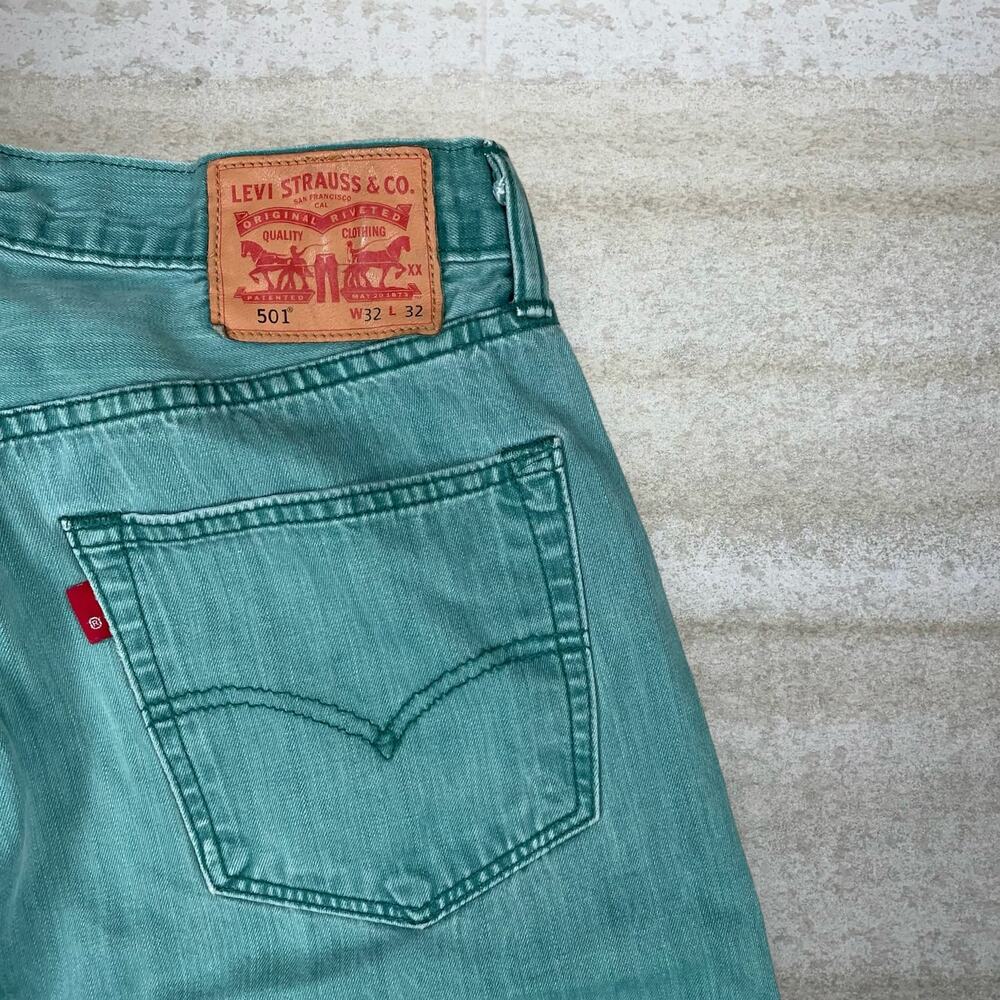 Vintage Y2K Levis Jeans 501 32x29 Regular Straight Leg Ocean Green Wash Denim - Picture 3 of 4